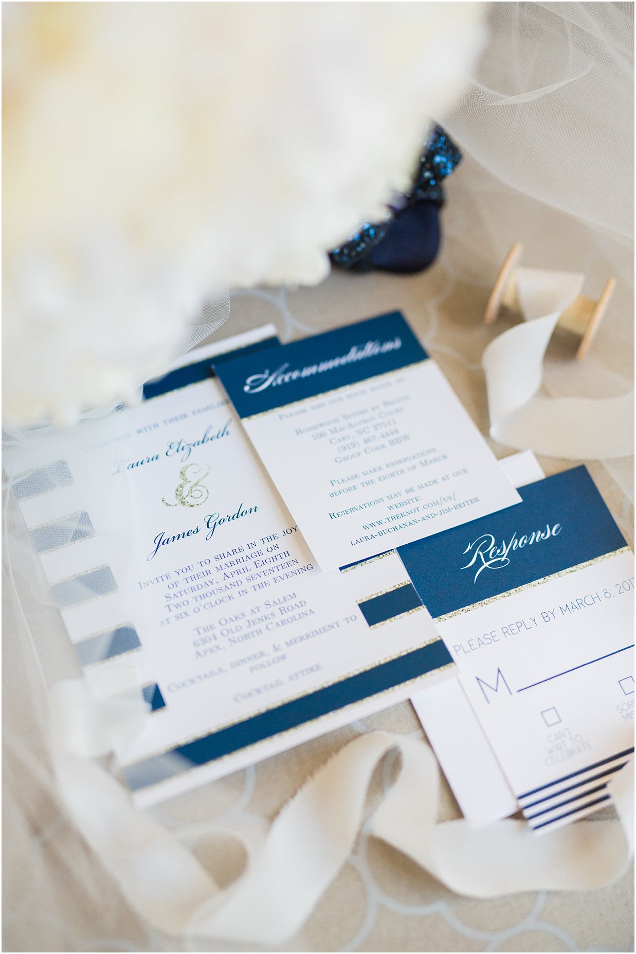 navy and white invitation suite 